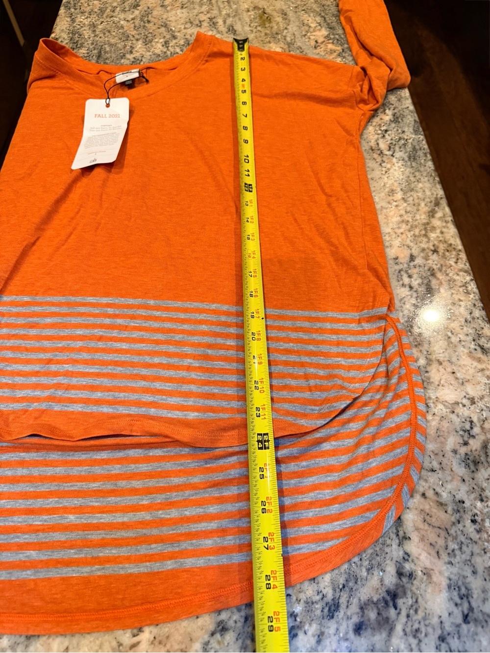 Cabi Rearview Mirror Hangout Tee Orange Gray High Low Top Sz S NWT. Fall Autumn - Picture 7 of 13